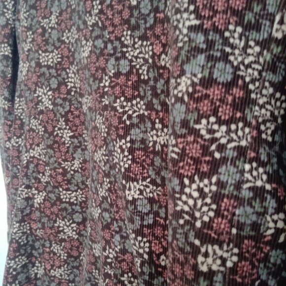 LL Bean brown cotton corduroy blazer jacket with cream pink blue floral … - Picture 2 of 14